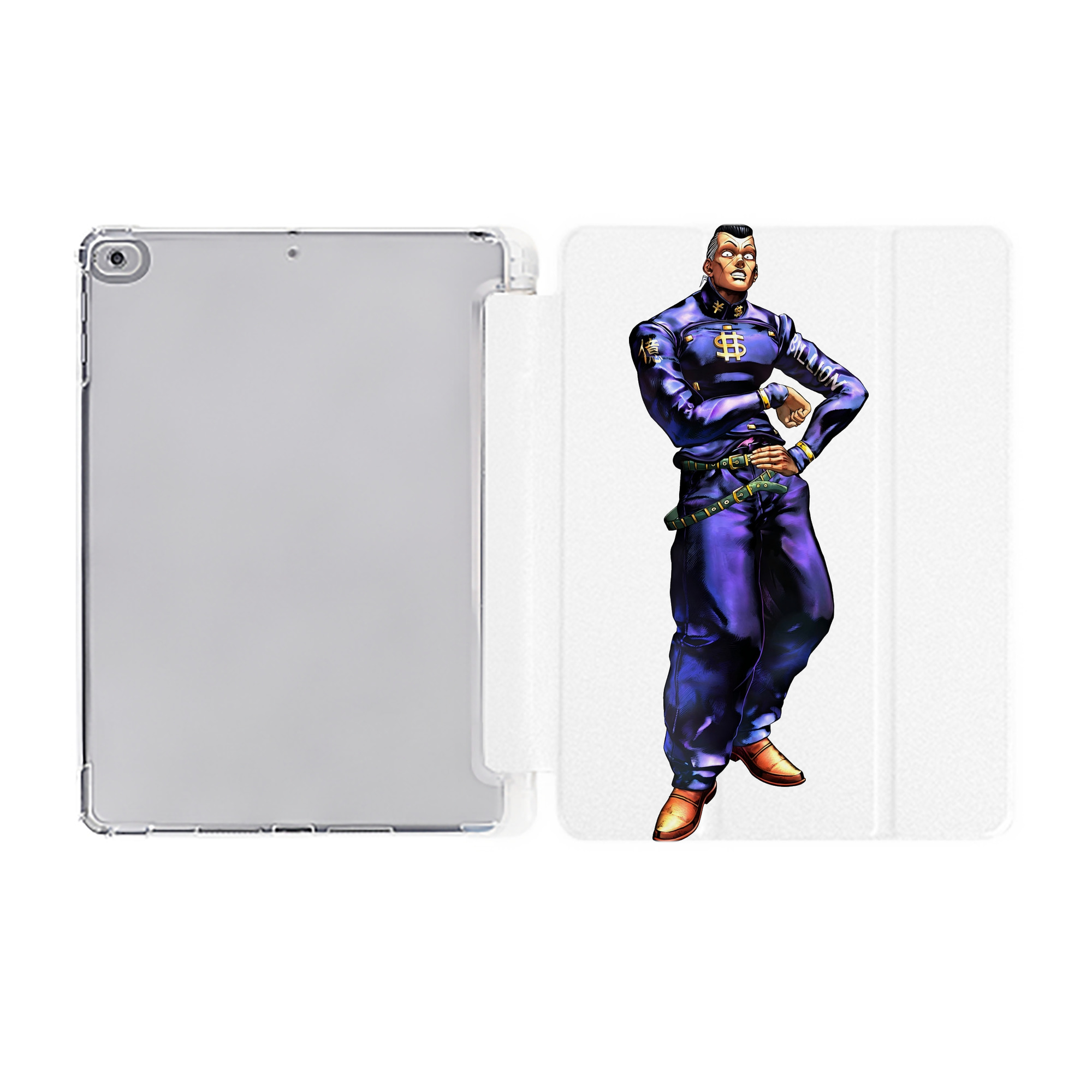 （画像用） ジョジョの奇妙な冒険 虹村億泰 にじむら おくやす JoJo's Bizarre Adventure Nijimura Okuyasu IPad ケース ペン収納付き 三つ折りスタンド PUレザー×シリコン 対応機種9.5/10.5/10.9インチ